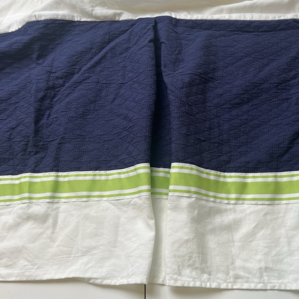 Bananafish Navy Quilted and Green Ribbon Crib Skirt